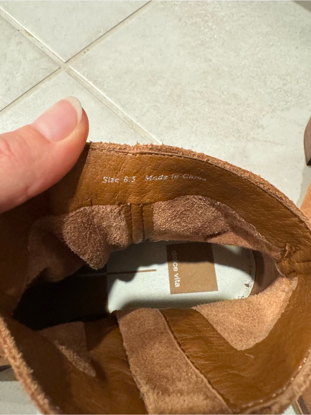 SOLD Dolce Vita Brown Suede Pointed Ankle Booties with Patterned Panel Sz 8.5 - Picture 10 of 11